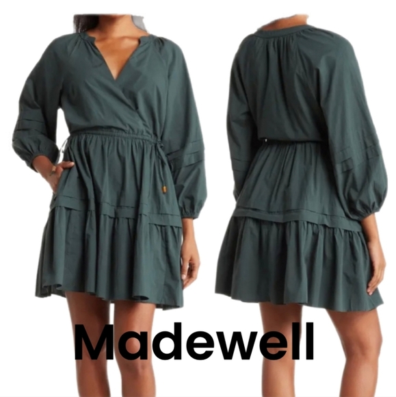Madewell Womens Oaklynn Green All Cotton Long Sleeve Drawstring Dress Sz-S *READ - Picture 1 of 15